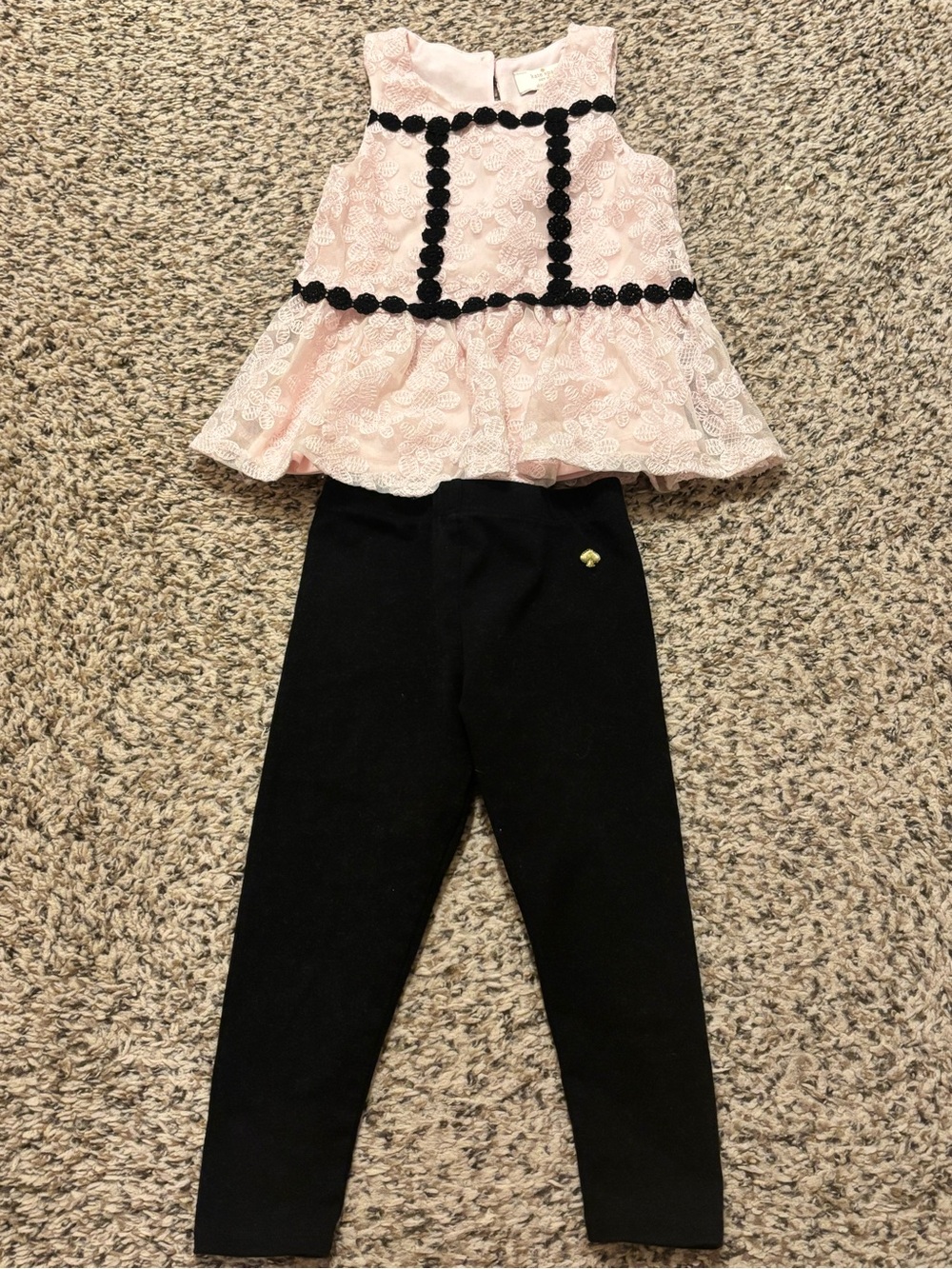 kate spade Pink Lace Top with Black Leggings Set